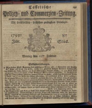 8tes Stueck, Montag den 25ten Februar. 1793