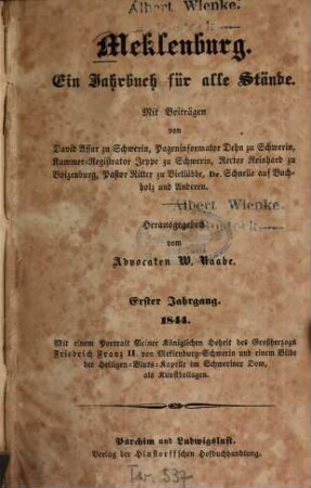 Meklenburg : ein Jahrbuch für alle Stände, 1. 1844