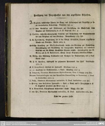 Fortsetzung des Verzeichnisses von den angeführten Schriften