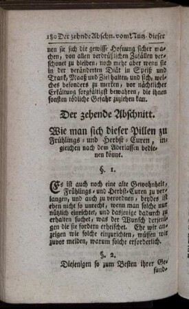 Der zehende Abschnitt. Wie man sich dieser Pillen zu Frühlings- und Herbst-Curen, ingleichen nach dem Aderlassen bedienen könne.