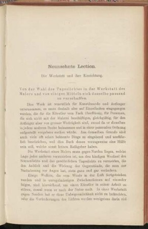 Neunzehnte Lection. Die Werkstatt und ihre Einrichtung.