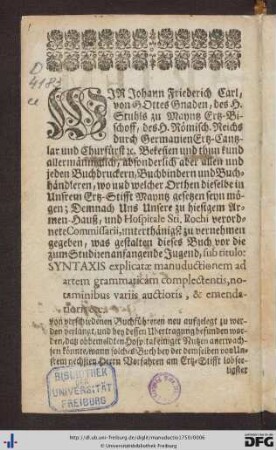 Wir Johann Friederich Carl ...