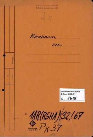 Personenheft Otto Kienbaum (*17.03.1901), Kriminalsekretär