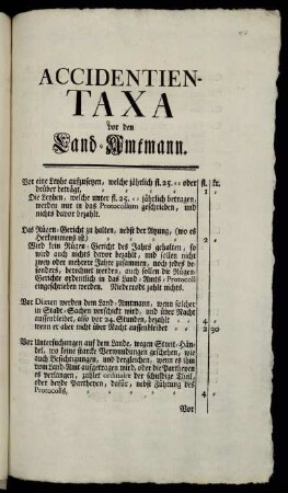 Accidentien-Taxa vor den Land-Amtmann