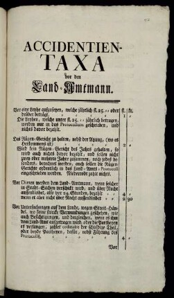 Accidentien-Taxa vor den Land-Amtmann