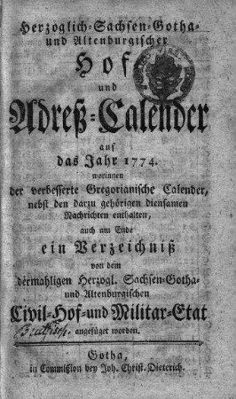 1774: Staatshandbücher für das Herzogtum Sachsen-Gotha