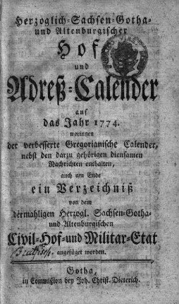 1774: Staatshandbücher für das Herzogtum Sachsen-Gotha