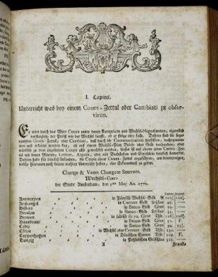 I. Capitel. Unterricht was bey einem Cours-Zettul oder Cambiati zu observiren.