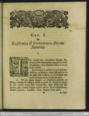 Cap. I. De Existentia & Providentia Divini Numinis