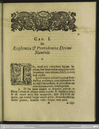 Cap. I. De Existentia & Providentia Divini Numinis
