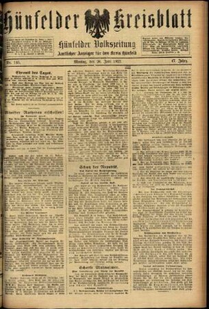 Ausgabe vom Montag, den 26. Juni 1922.
