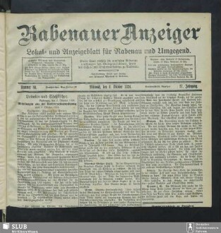 Rabenauer Anzeiger : Lokal- und Anzeigeblatt für Rabenau und Umg.