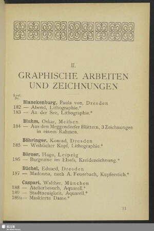 II. Graphische Arbeiten und Zeichnungen