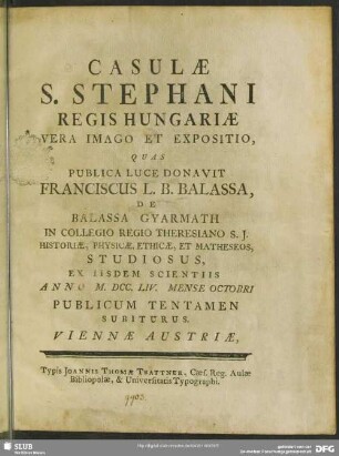 Casulae S. Stephani Regis Hungariae Vera Imago Et Expositio