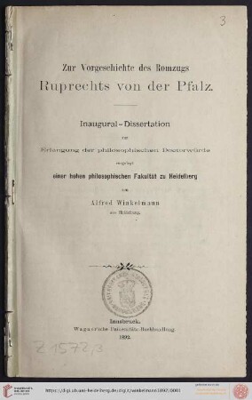 Zur Vorgeschichte des Romzugs Ruprechts von der Pfalz