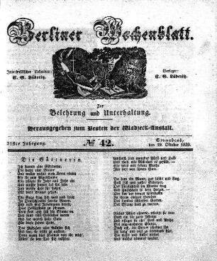 No. 42, Sonnabend, den 19. Oktober 1839.
