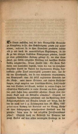 Geschichte der Stiftung und Entwicklung der freien Evangelischen Gemeinde zu Königsburg in Preussen : Tht. 1