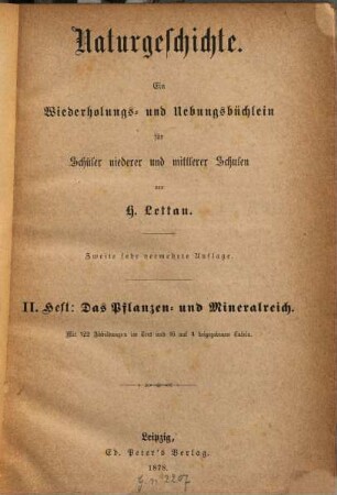 Naturgeschichte : Ein Wiederholungs- und Uebungsbüchlein für Schüler niederer und mittlerer Schulen, 2