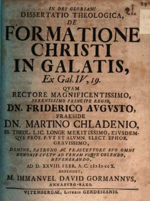 Dissertatio theologica de formatione Christi in Galatis : ex Gal. IV, 19