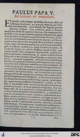 Paulus Papa V. ad futuram rei memoriam.