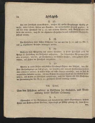VIII. Titel. Von den Pflichten anderer in Ansehung des Gesindes, und Beobachtung dieser Gesinde-Ordnung.