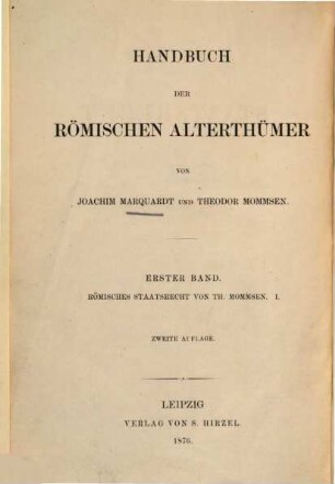 Handbuch der römischen Alterthümer von Joachim Marquardt und Theodor Mommsen. 1