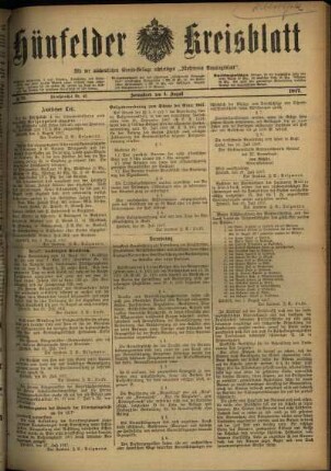 Ausgabe vom Samstag, den 04. August 1917.