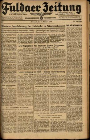 Ausgabe vom Mittwoch, den 14. Februar 1945.