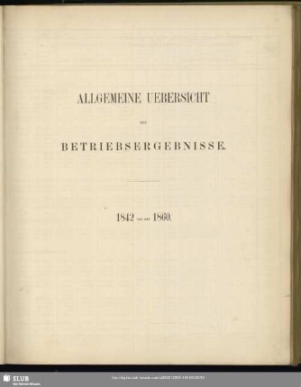 Allgemeine Uebersicht der Betriebsergebnisse : 1842 bis mit 1860
