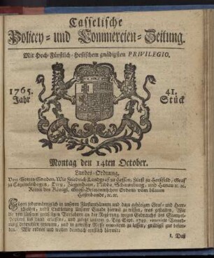 41. Stueck, Montag den 14ten October 1765