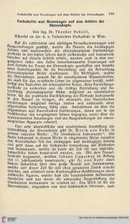 22: Fortschritte und Neuerungen auf dem Gebiete der Stereoskopie