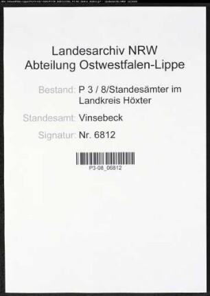 Sterberegister Standesamt Vinsebeck