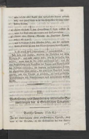 III. Verbesserung und Umarbeitung fehlerhafter Behandlungen der 6 Griechischen Tonarten.