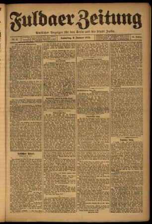 Erste Ausgabe vom Samstag, den 08. Januar 1921.