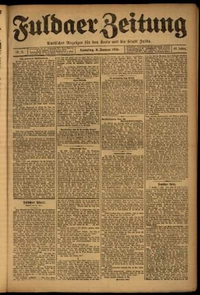 Erste Ausgabe vom Samstag, den 08. Januar 1921.