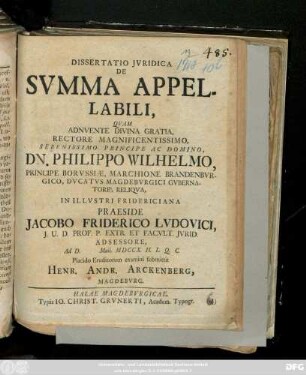 Dissertatio Jvridica De Svmma Appellabili