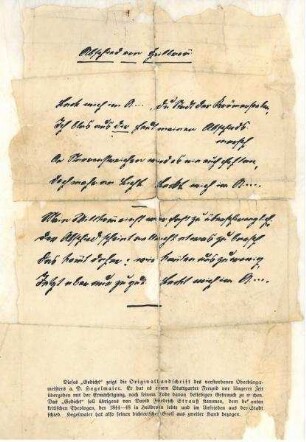 Faksimiledruck des Gedichts "Abschied von Heilbronn" in der Schrift von OB Hegelmaier