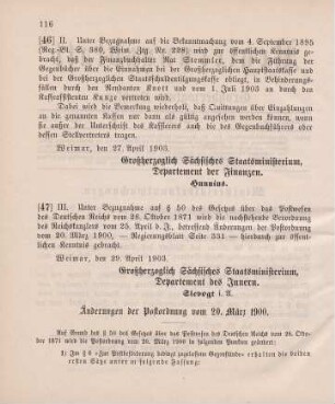 46. Ministerialbekanntmachung, betreffend die Führung der Gegenbücher über die Einnahmen bei der Großherzoglichen Hauptstaatskasse und bei der Großherzoglichen Staatsschuldentilgungskasse