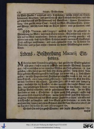 Leben Macarii Einsiedlers - Leben der H. Genovefae Hertzogin.