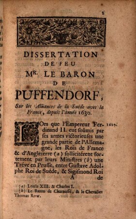 Dissertation de Mr. de Puffendorf sur les alliances entre la France et la Suede, avec un avis de quelques senateurs [...] : Traduit du Latin