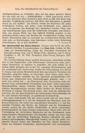 241-243 [Rezension] Lutz, Hans, Das Menschenbild der Kinsey-Reporte