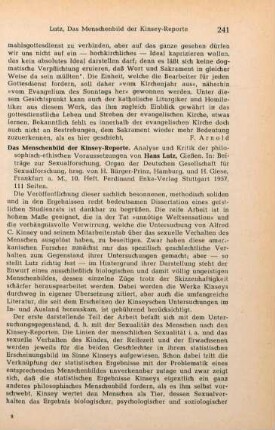 241-243 [Rezension] Lutz, Hans, Das Menschenbild der Kinsey-Reporte
