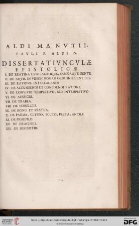 Aldi Manvtii, Pavli F. Aldi N. Dissertativncvlæ Epistolicæ