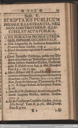 Sect. V. Scripta Ius Publicum Prussiae Illustrantia, Nec Non Controversiae Illustres, Et Acta Publica