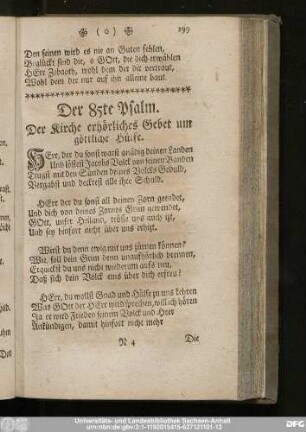 Der 85te Psalm. Der Kirche erhörliches Gebet um göttliche Hülfe.