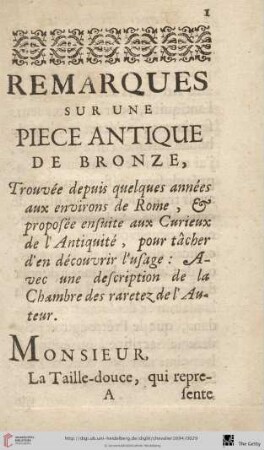 Remarques sur une piéce antique de bronze