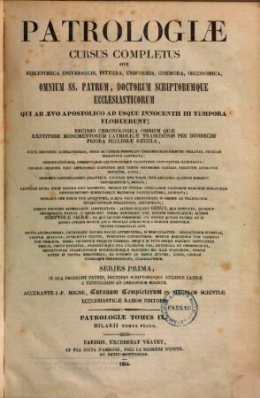 Sancti Hilarii pictaviensis episcopi Opera omnia, 1