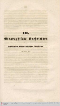 III. Biographische Nachrichten von verdienten vaterländischen Gelehrten