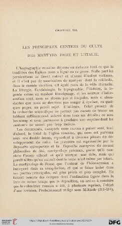 Chapitre VII: Les principaux centres du culte des martyrs. Rome et L'Italie