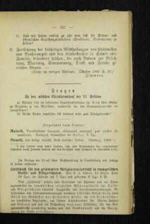 Fragen für den nächsten Circularumlauf der XI. Sektion